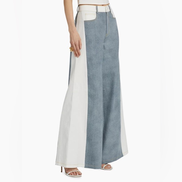 New NWT The Femm Perrie Colorblocked Flared Jeans denim wide leg revolve - Picture 4 of 9